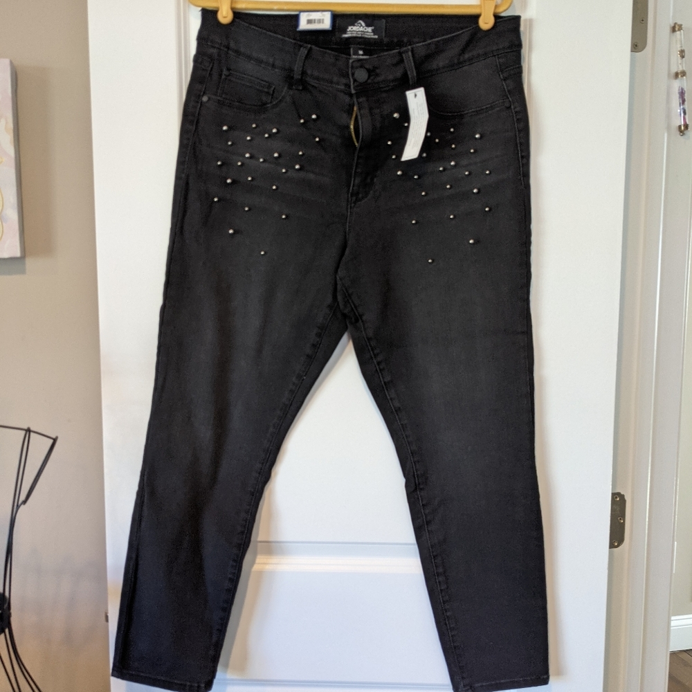 Embellished high rise ankle jean legging